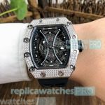 Copy Richard Mille RM 53-01 Silver Bezel Black Rubber Strap Watch